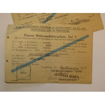 Fahrkarte für Wehrmachtssoldaten für den Zug von der Front in Wolchow nach Hause in Köln. Espenlaub militaria